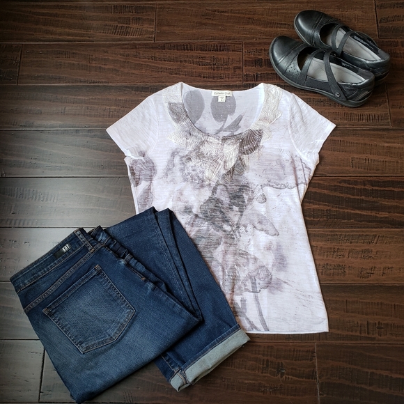 Coldwater Creek Floral Lite Lavender Lined Scoop Neck Lace T-Shirt NWOT - Picture 13 of 13